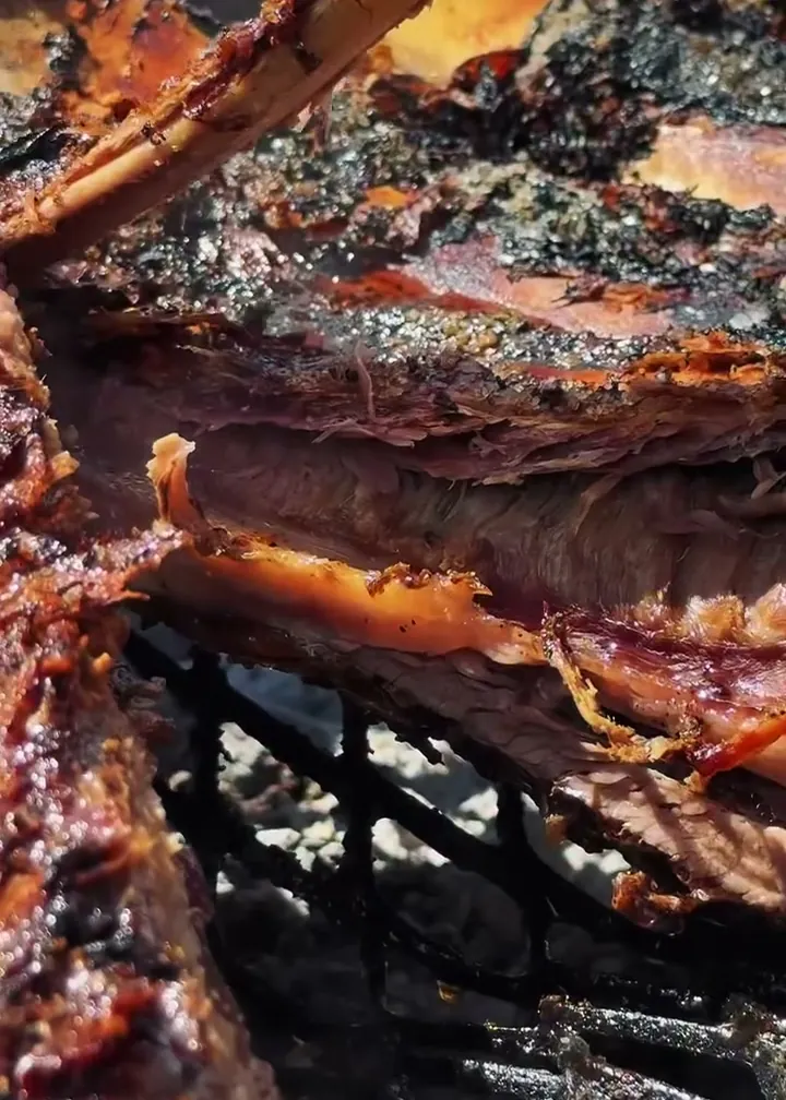 Costillar dorándose sobre las brasas